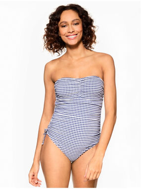 Sun Ocean Sand by Talbots Blue White Gingham Ruched One Piece Swimsuit Size 8